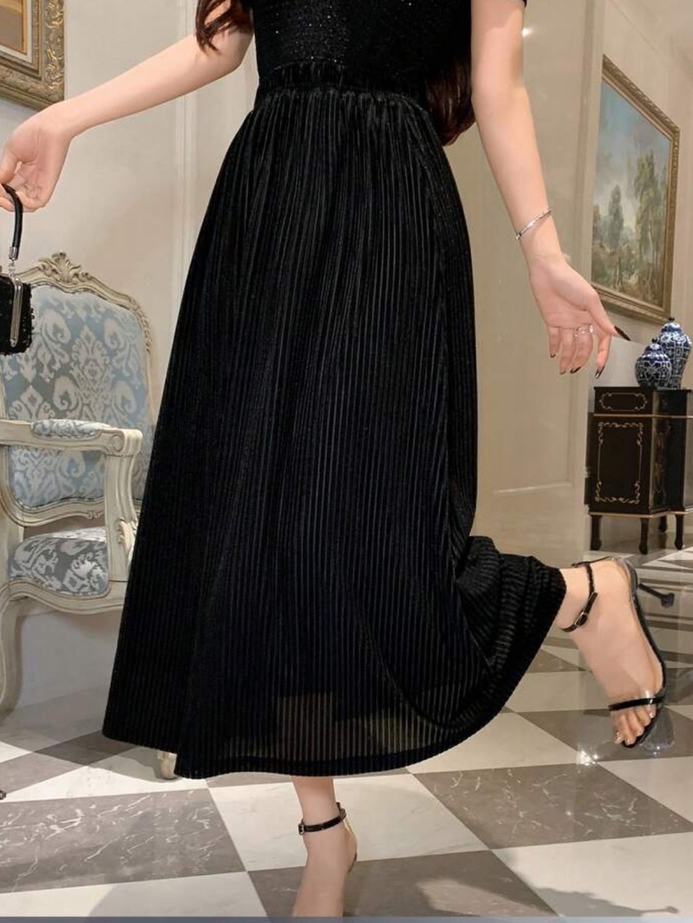 Black Pleated Midi Skirt - Classic Women's Skirt